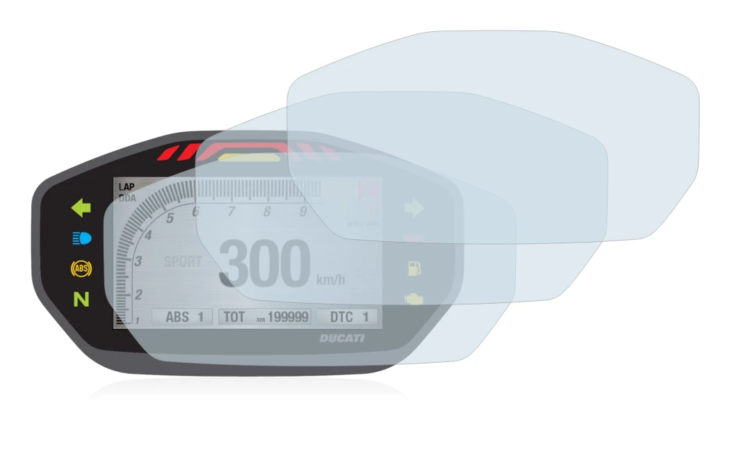 Abbildung des Geräts Ducati Monster 1200 Colour-TFT-Display mit einer Vielzahl des Displayschutzes.