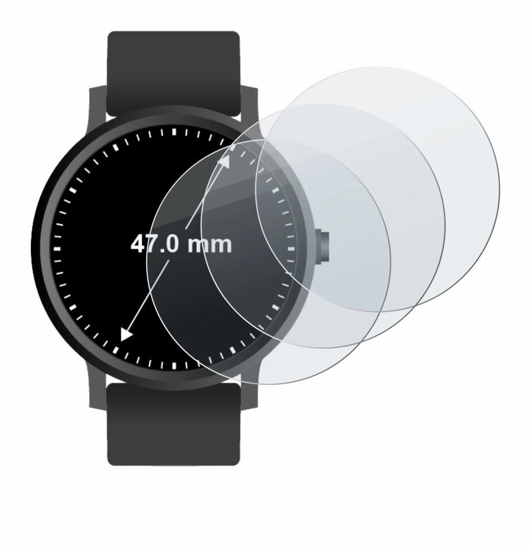 Abbildung des Geräts Armbanduhren (Kreisrund, ø: 47 mm) mit einer Vielzahl des Displayschutzes.
