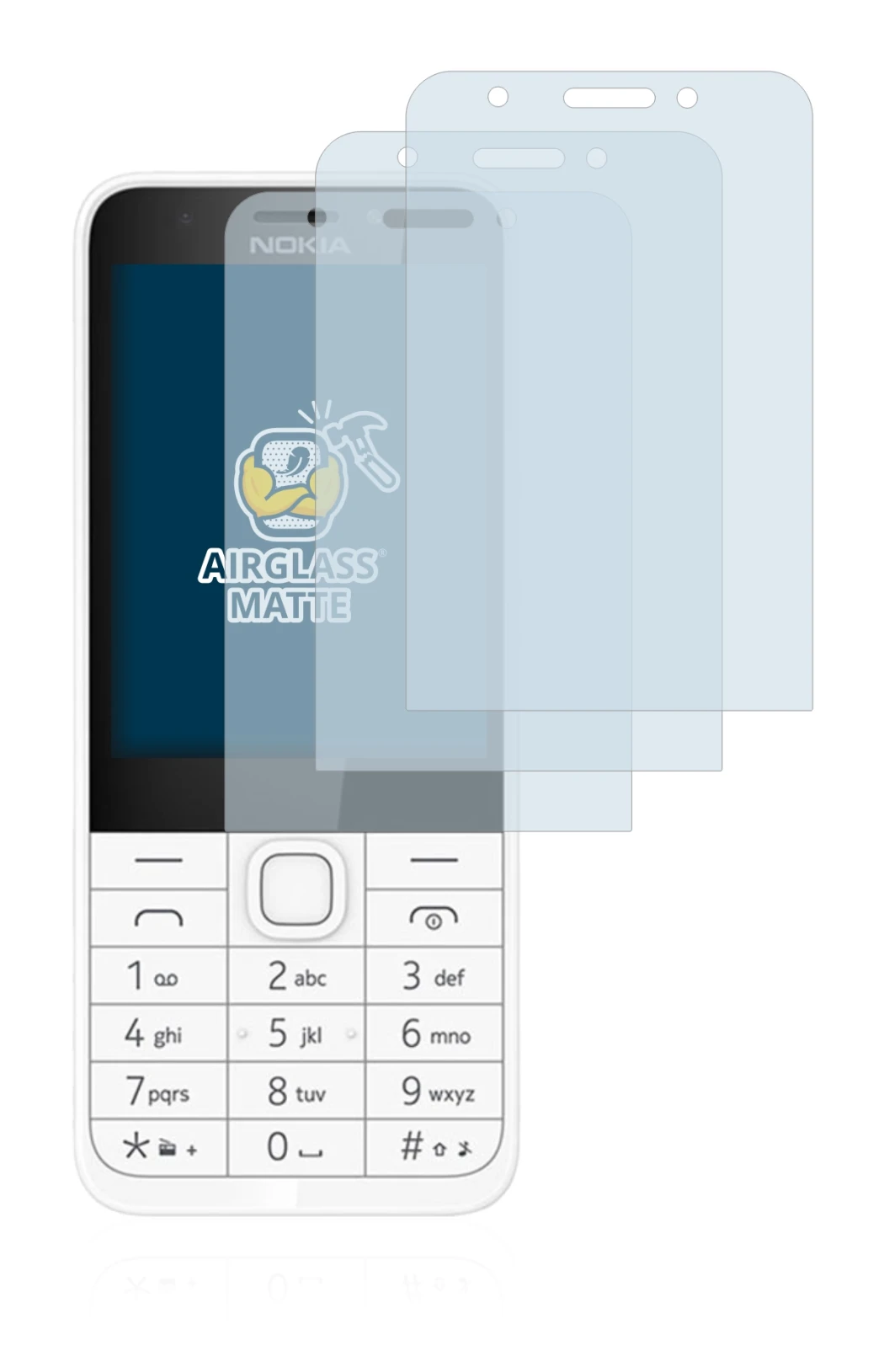 Abbildung des Geräts Nokia 230 mit einer Vielzahl des Displayschutzes.