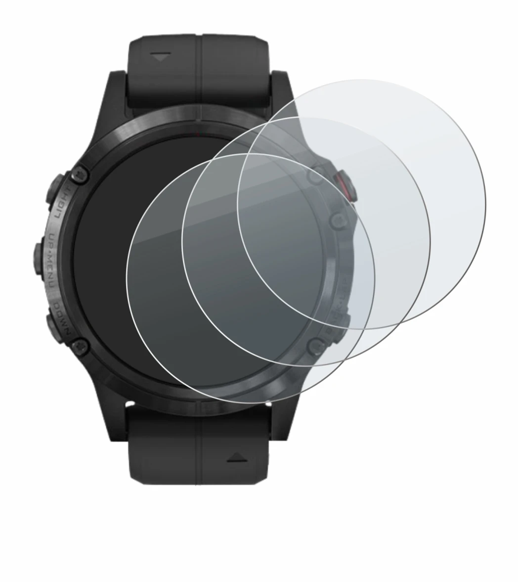 Abbildung des Geräts Garmin Fenix 5 Plus (47 mm) mit einer Vielzahl des Displayschutzes.