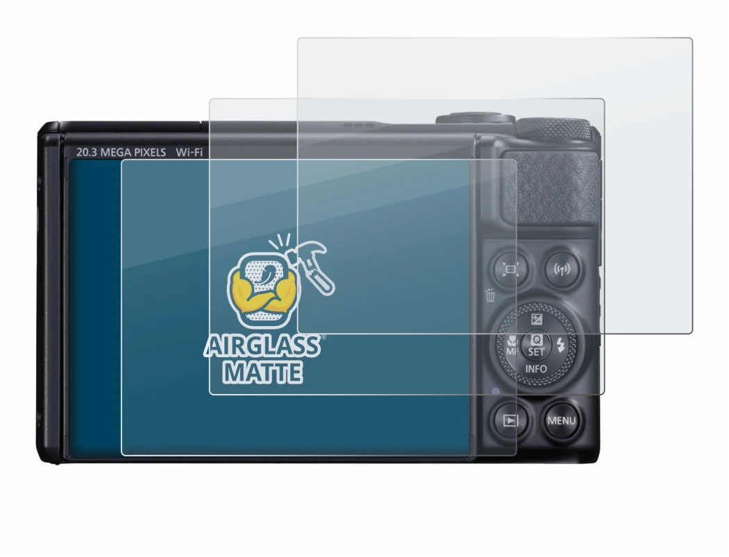 Abbildung des Geräts Canon PowerShot SX740 HS mit einer Vielzahl des Displayschutzes.