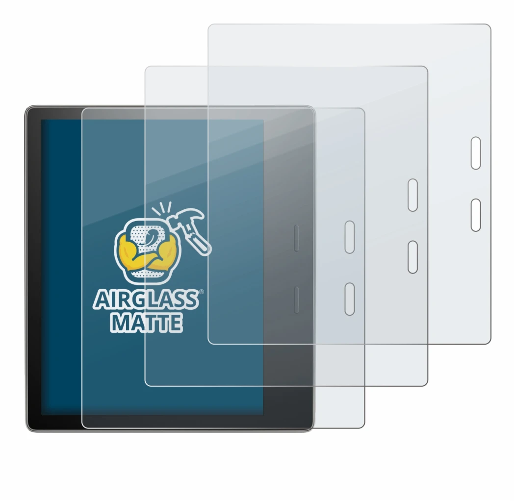 Abbildung des Geräts Amazon Kindle Oasis 2019 (10. Gen.) mit einer Vielzahl des Displayschutzes.