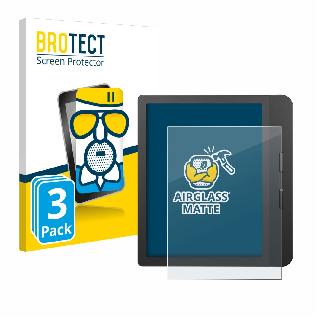 Vorderseite einer Produktverpackung mit dem Markenlogo BROTECT. Daneben ist das Gerät Tolino Vision 5 mit dem zugehörigen Disp