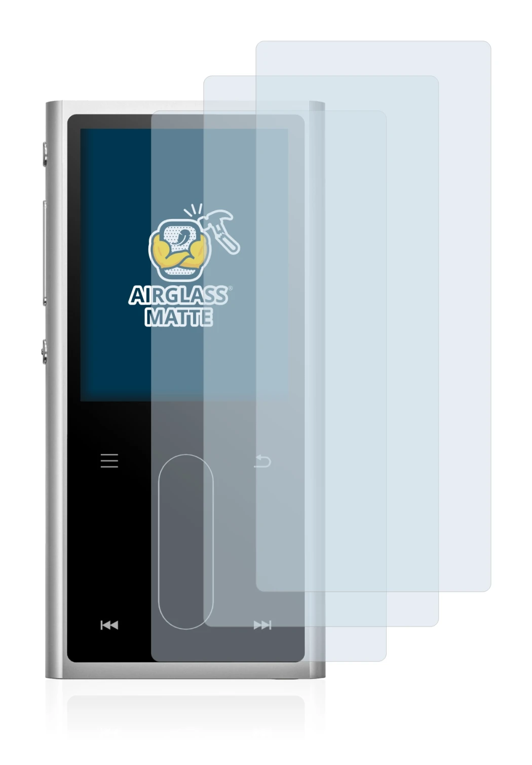 Abbildung des Geräts FiiO M3K mit einer Vielzahl des Displayschutzes.