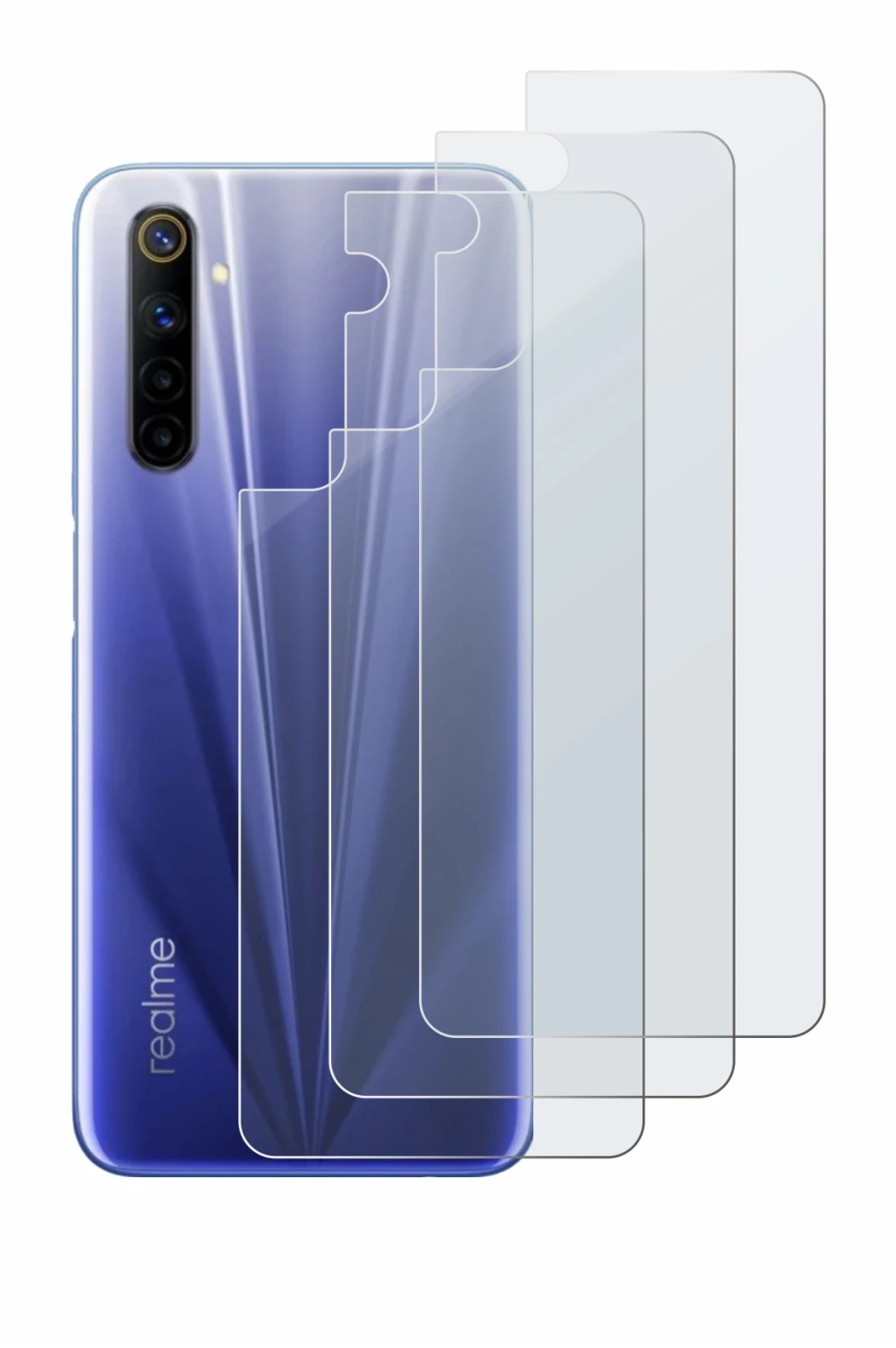 Abbildung des Geräts realme 6 (Rückseite) mit einer Vielzahl des Displayschutzes.