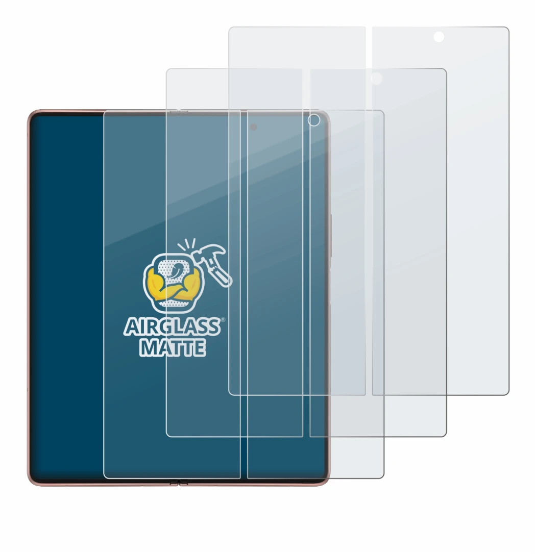 Abbildung des Geräts Samsung Galaxy Z Fold 2 5G (Inneres Display) mit einer Vielzahl des Displayschutzes.