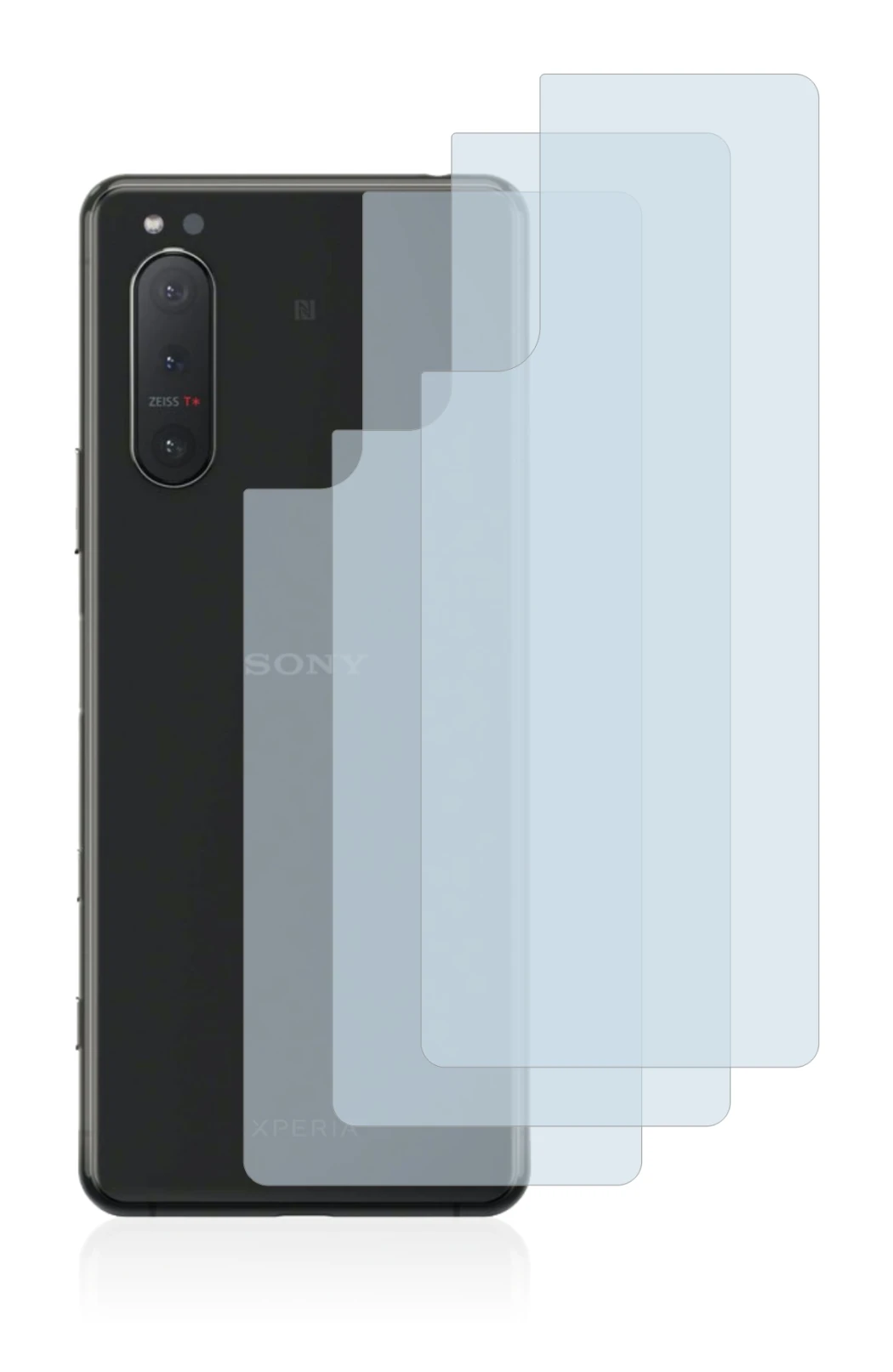 Abbildung des Geräts Sony Xperia 5 II (Rückseite) mit einer Vielzahl des Displayschutzes.