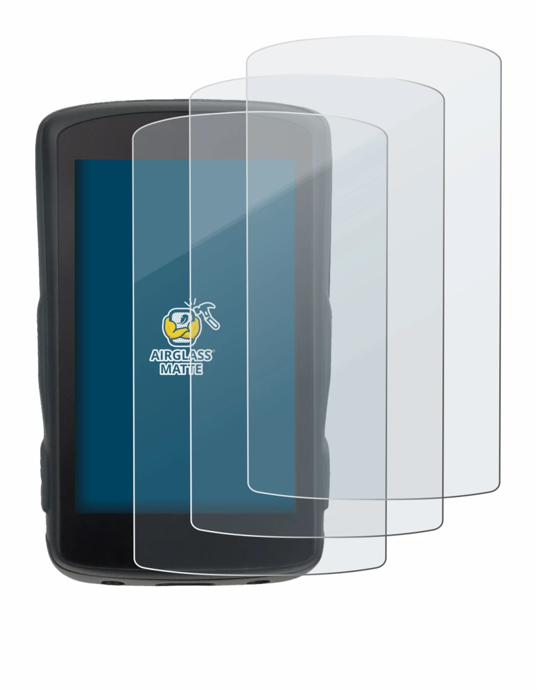 Abbildung des Geräts Hammerhead Karoo 2 mit einer Vielzahl des Displayschutzes.