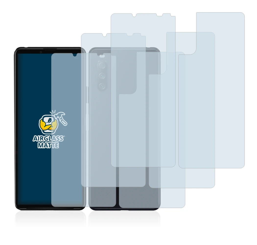 Abbildung des Geräts Sony Xperia 10 III (Display+Rückseite) mit einer Vielzahl des Displayschutzes.