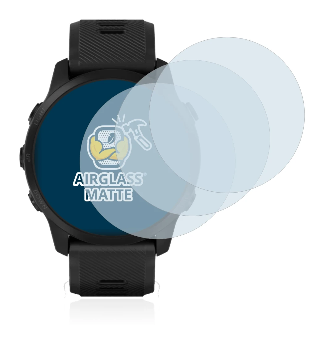 Abbildung des Geräts Garmin Forerunner 945 LTE mit einer Vielzahl des Displayschutzes.