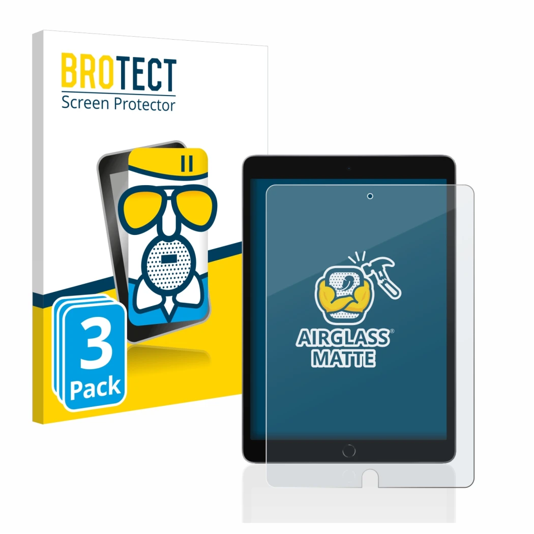 Vorderseite einer Produktverpackung mit dem Markenlogo BROTECT. Daneben ist das Gerät Apple iPad 10.2