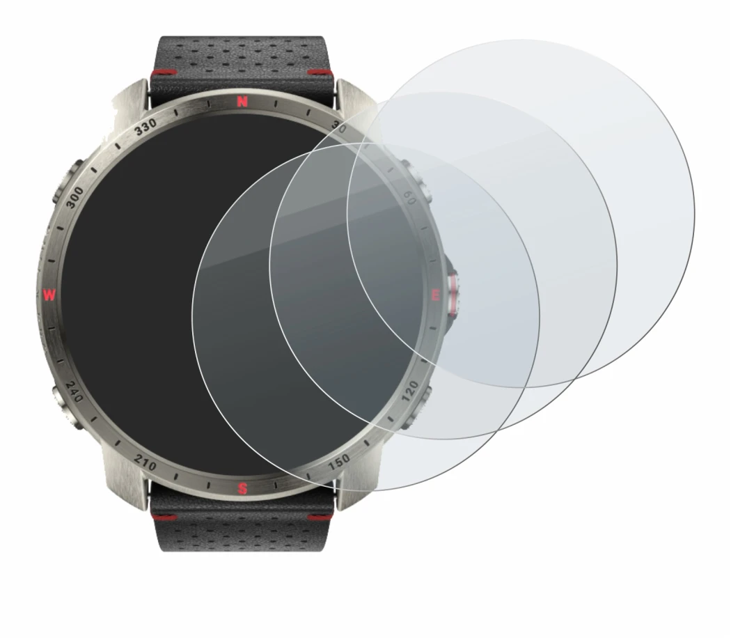 Abbildung des Geräts Polar Grit X Pro Titan mit einer Vielzahl des Displayschutzes.