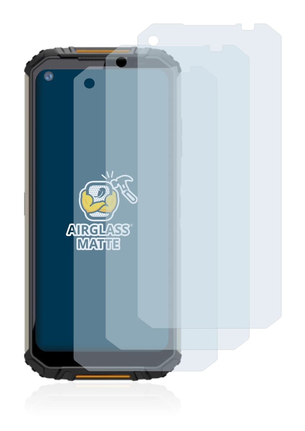 Abbildung des Geräts Oukitel WP16 mit einer Vielzahl des Displayschutzes.