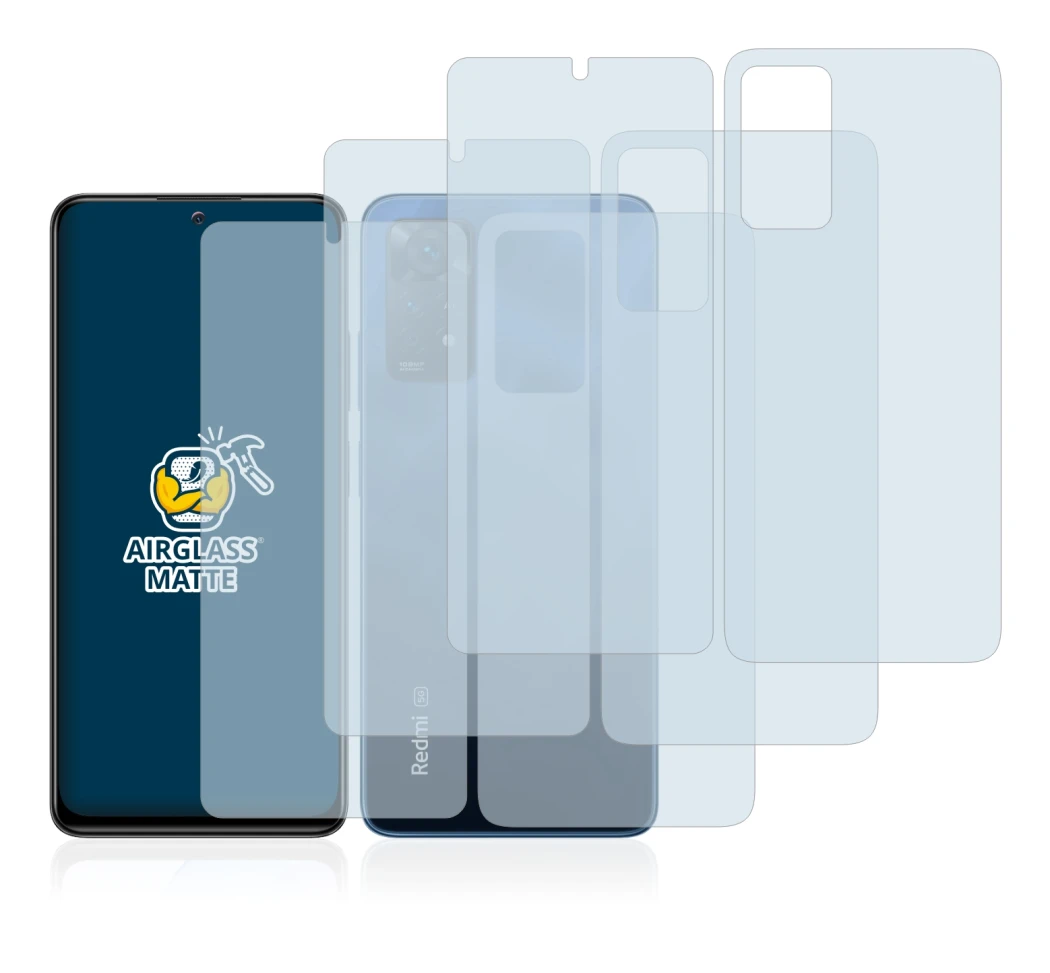 Abbildung des Geräts Xiaomi Redmi Note 11 Pro 5G (Display+Rückseite) mit einer Vielzahl des Displayschutzes.