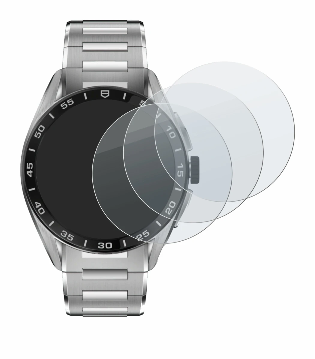 Abbildung des Geräts TAG Heuer Connected Calibre E4 (45 mm) mit einer Vielzahl des Displayschutzes.