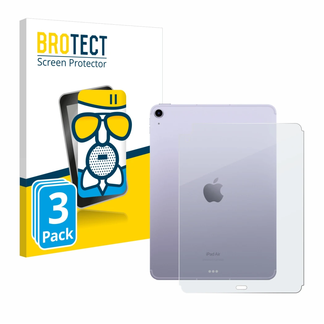 Vorderseite einer Produktverpackung mit dem Markenlogo BROTECT. Daneben ist das Gerät Apple iPad Air 5 WiFi 2022 (Rückseite, 5