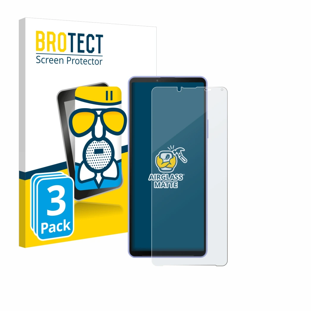 Vorderseite einer Produktverpackung mit dem Markenlogo BROTECT. Daneben ist das Gerät Sony Xperia 10 IV mit dem zugehörigen Di