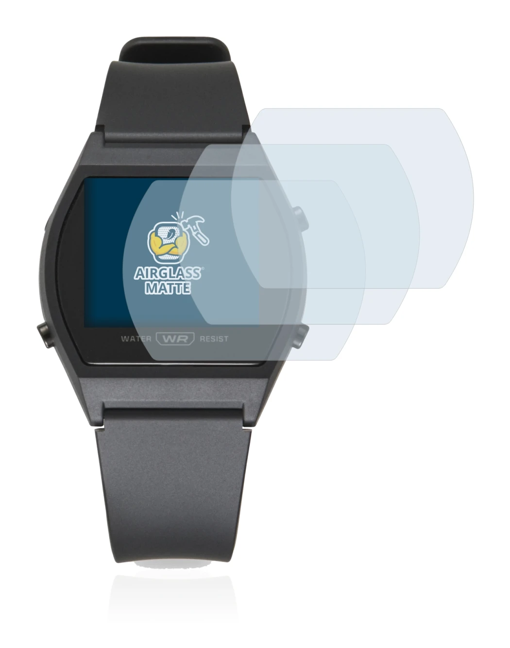 Abbildung des Geräts Casio LW-204-1BEF mit einer Vielzahl des Displayschutzes.