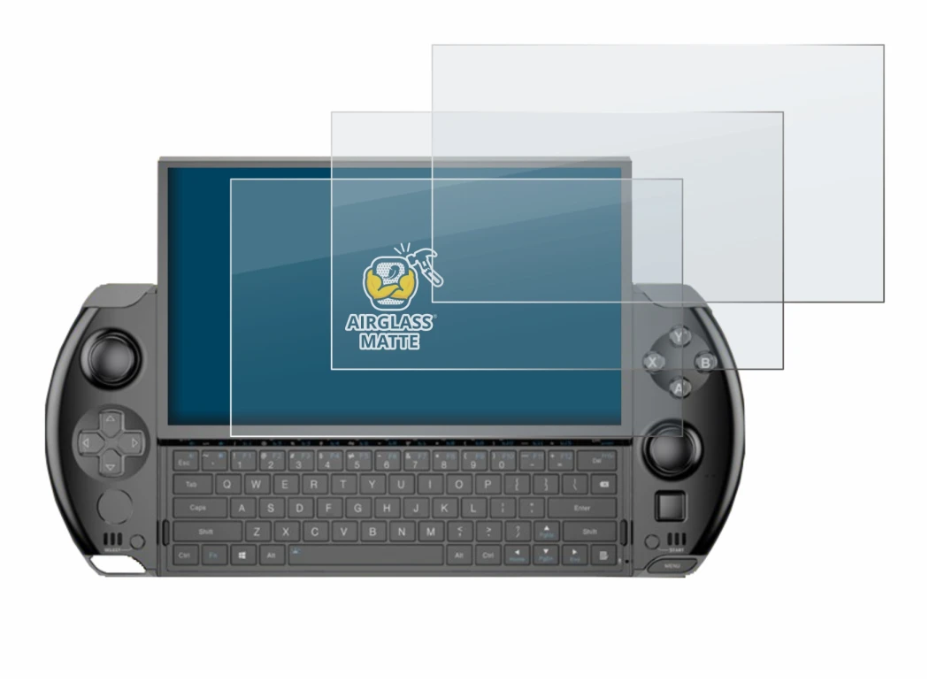 Abbildung des Geräts GPD Win 4 mit einer Vielzahl des Displayschutzes.