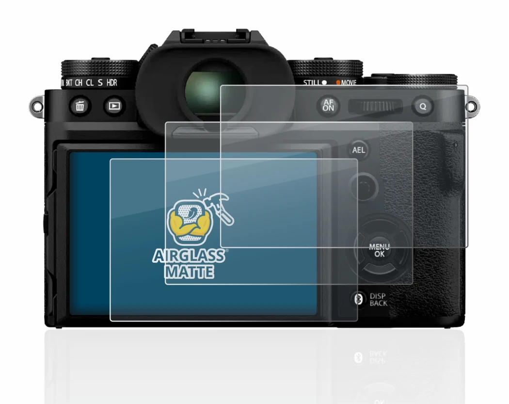 Abbildung des Geräts Fujifilm X-T5 mit einer Vielzahl des Displayschutzes.