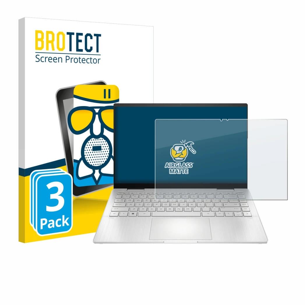 Vorderseite einer Produktverpackung mit dem Markenlogo BROTECT. Daneben ist das Gerät HP Pavilion x360 2-in-1 (14-ekX) mit dem