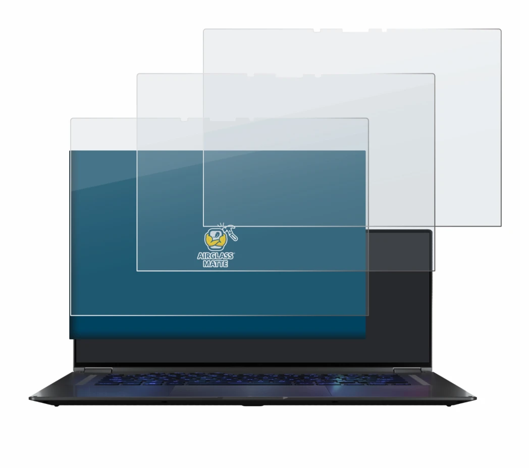 Abbildung des Geräts ASUS ROG Flow X16 mit einer Vielzahl des Displayschutzes.