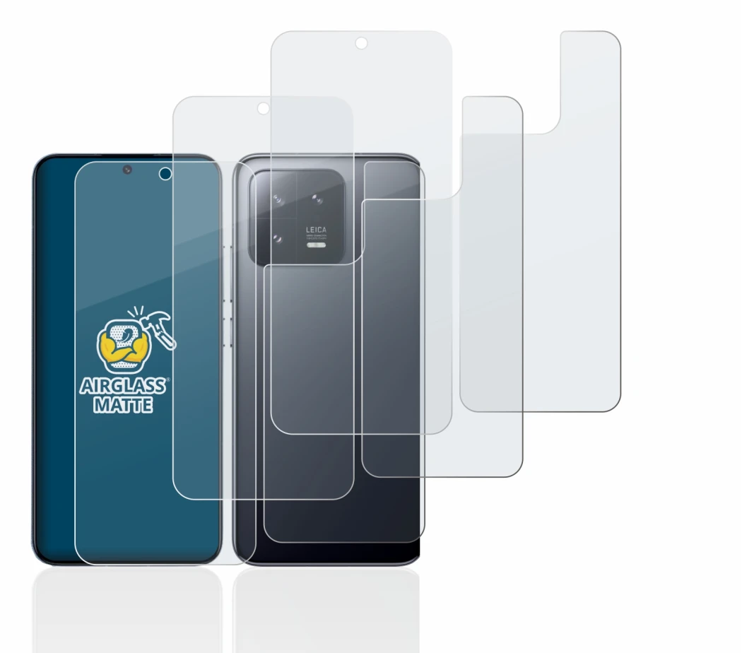 Abbildung des Geräts Xiaomi 13 (Display+Rückseite) mit einer Vielzahl des Displayschutzes.