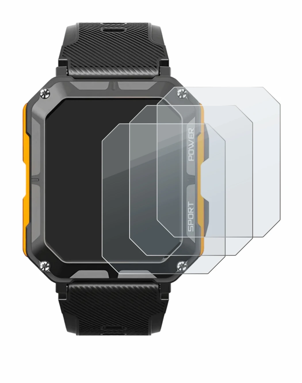 Abbildung des Geräts Njord Gear The Indestructible Smartwatch mit einer Vielzahl des Displayschutzes.