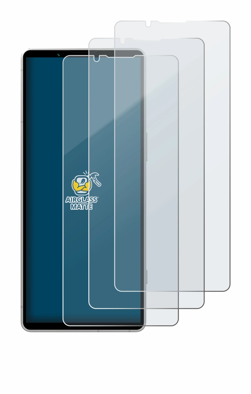 Abbildung des Geräts Sony Xperia 5 V mit einer Vielzahl des Displayschutzes.