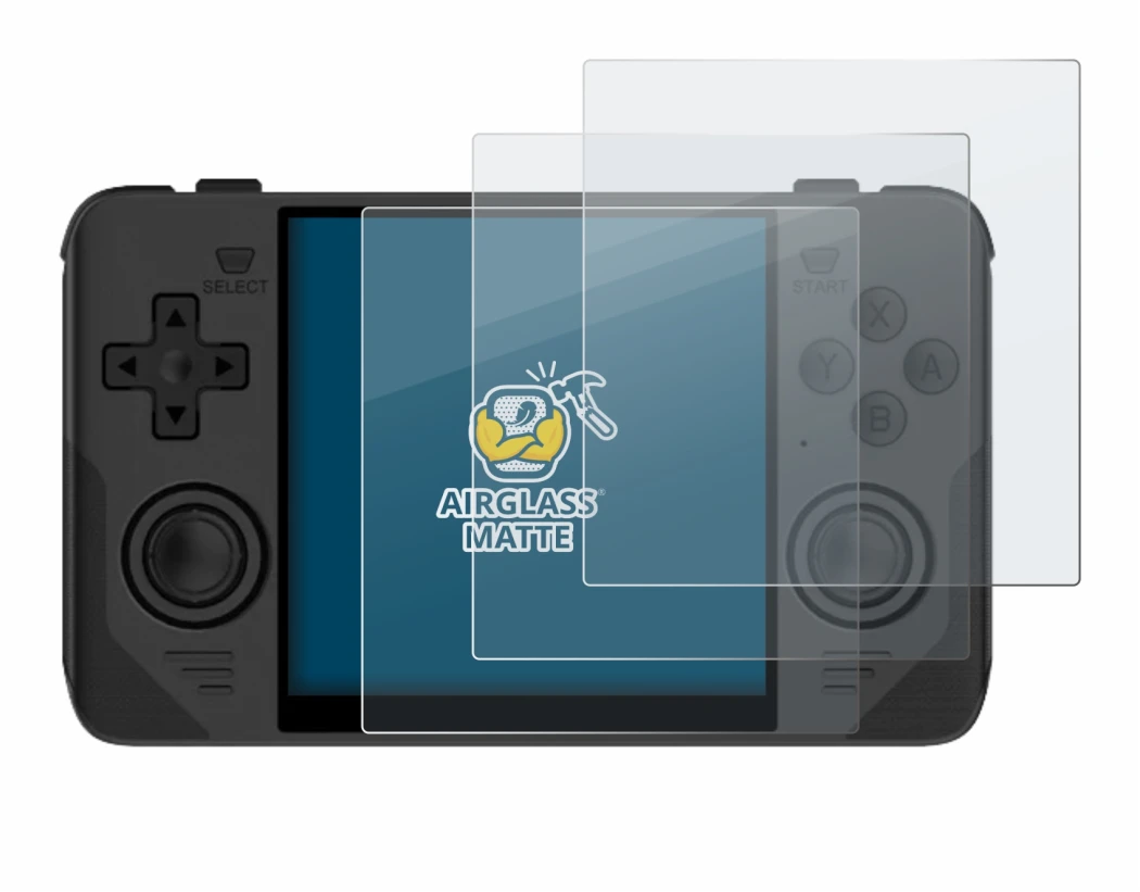 Abbildung des Geräts Powkiddy RGB30 mit einer Vielzahl des Displayschutzes.