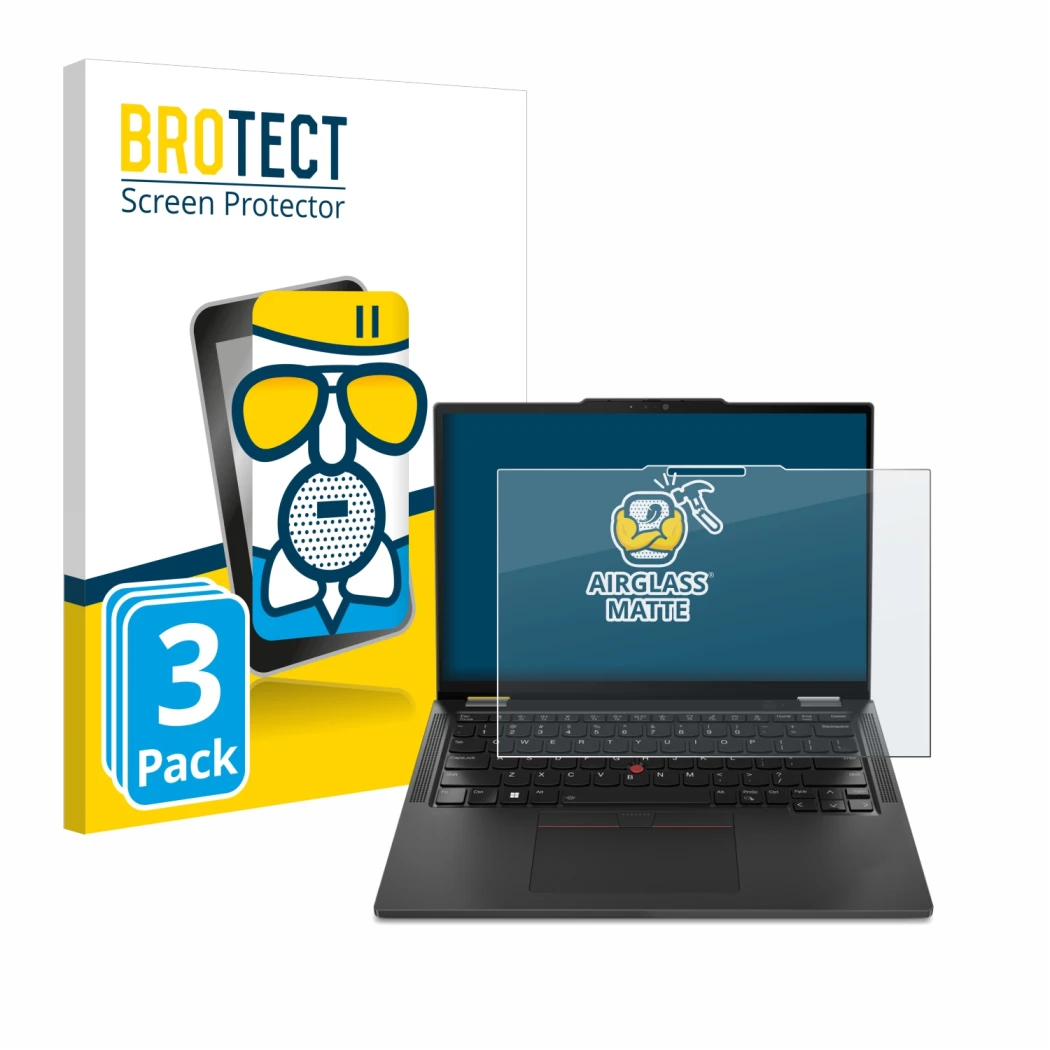 Vorderseite einer Produktverpackung mit dem Markenlogo BROTECT. Daneben ist das Gerät Lenovo ThinkPad X13 2-in-1 Gen 5 mit dem