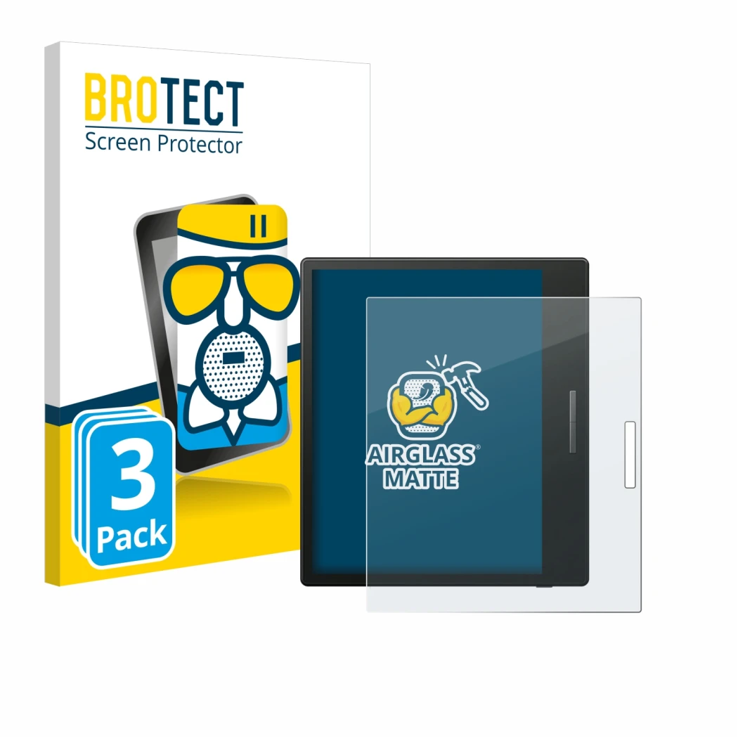 Vorderseite einer Produktverpackung mit dem Markenlogo BROTECT. Daneben ist das Gerät Boox Go Color 7 mit dem zugehörigen Disp