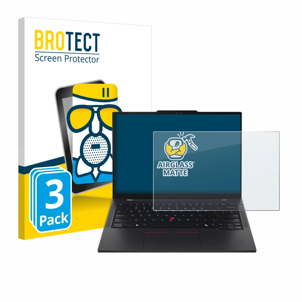 Vorderseite einer Produktverpackung mit dem Markenlogo BROTECT. Daneben ist das Gerät Lenovo ThinkPad T14s Gen 6 mit dem zugeh