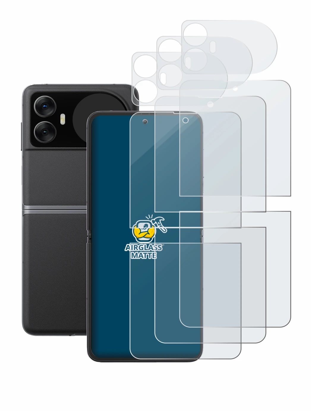 Abbildung des Geräts Blackview Hero 10 (Display+Rückseite) mit einer Vielzahl des Displayschutzes.