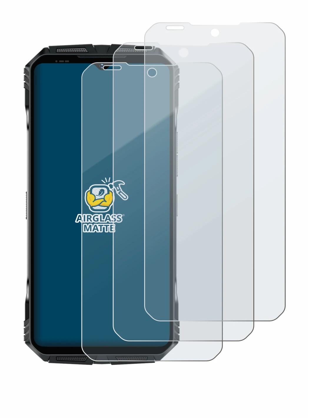 Abbildung des Geräts Doogee S118 mit einer Vielzahl des Displayschutzes.