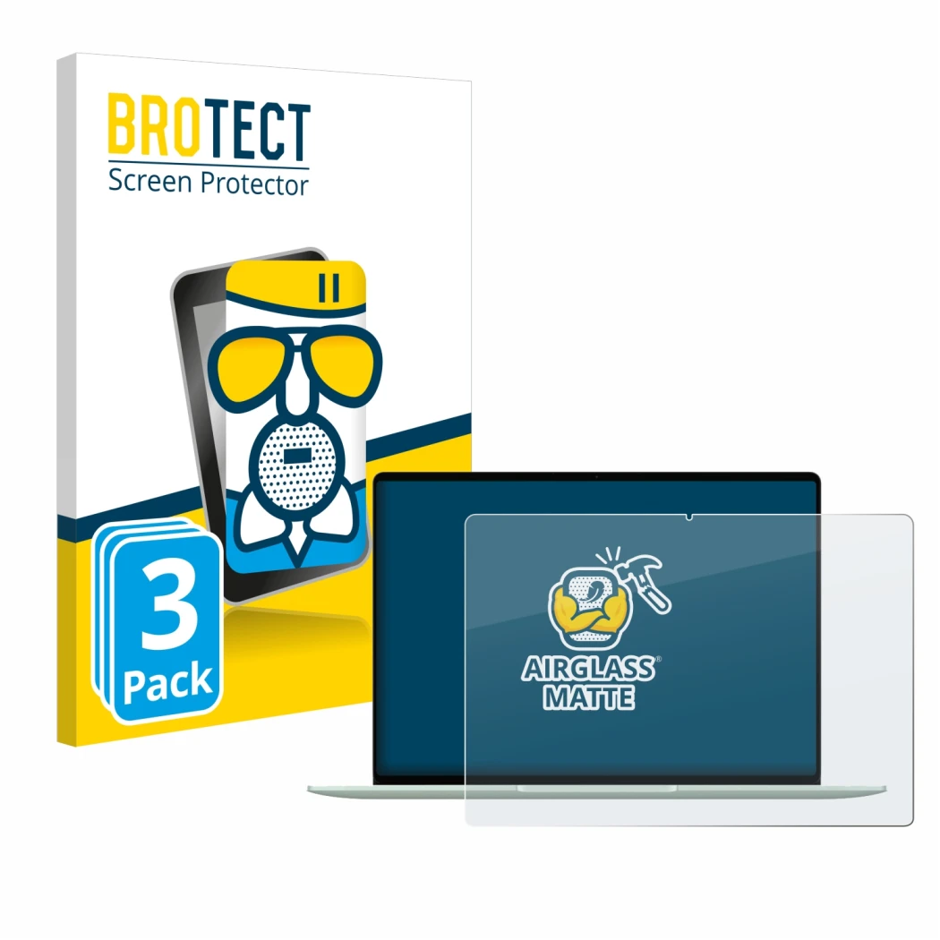 Vorderseite einer Produktverpackung mit dem Markenlogo BROTECT. Daneben ist das Gerät Huawei MateBook 14 2024 mit dem zugehöri