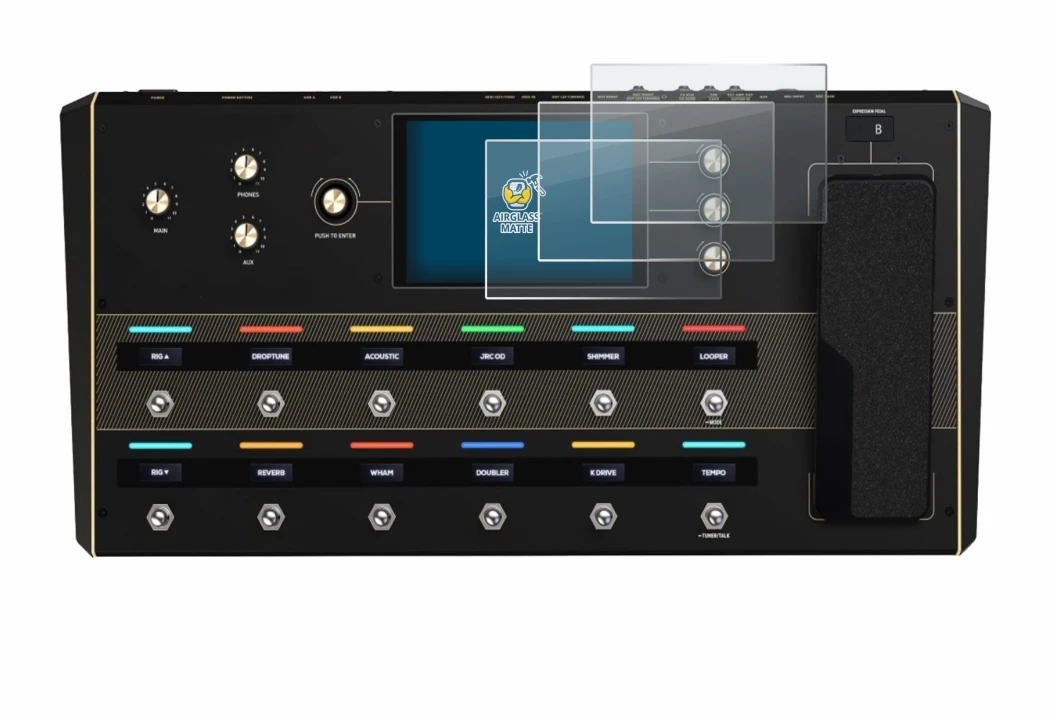 Abbildung des Geräts Headrush Prime mit einer Vielzahl des Displayschutzes.