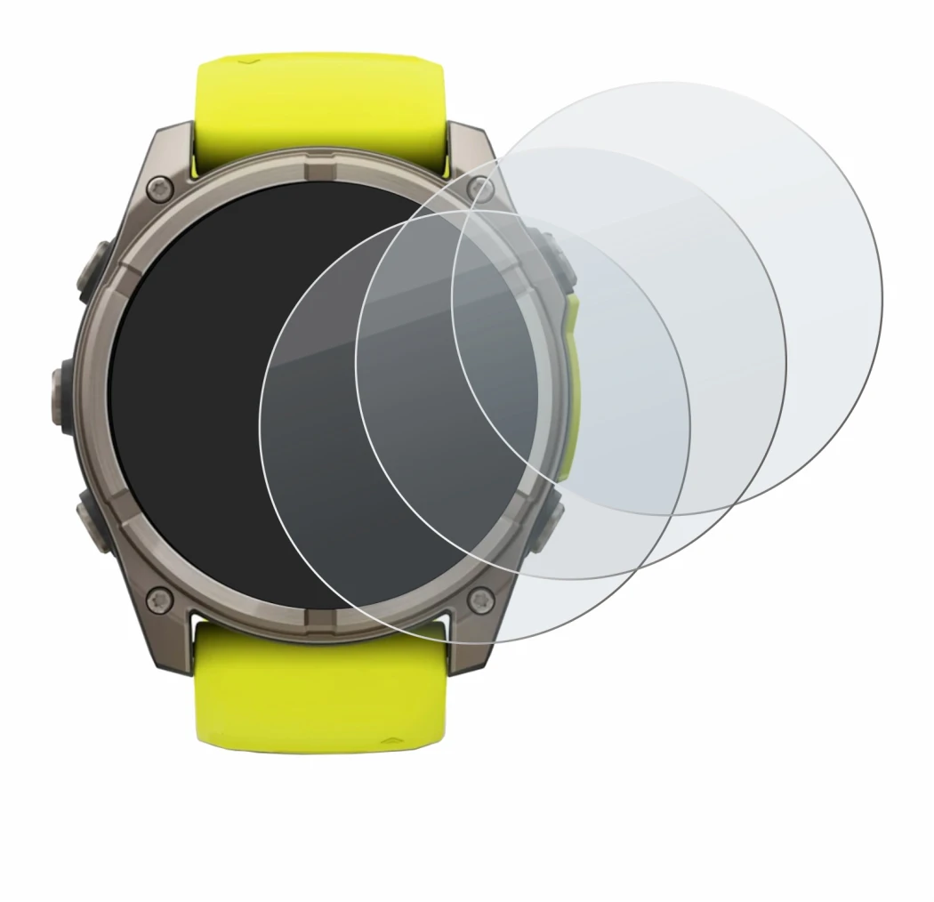 Abbildung des Geräts Garmin Fenix 8 Solar (51 mm) mit einer Vielzahl des Displayschutzes.