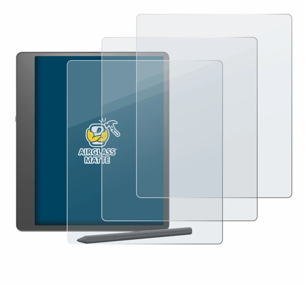 Abbildung des Geräts Amazon Kindle Scribe 2024 mit einer Vielzahl des Displayschutzes.