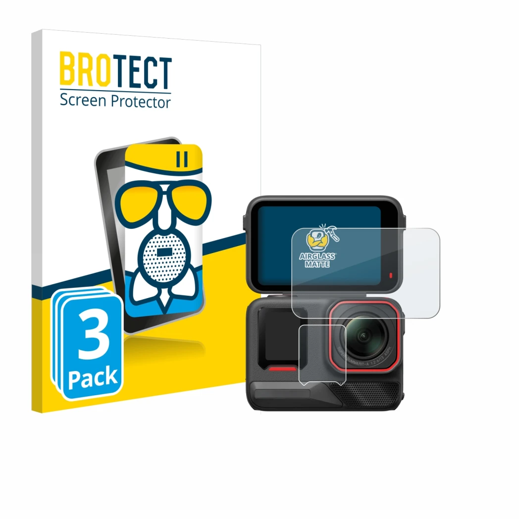 Vorderseite einer Produktverpackung mit dem Markenlogo BROTECT. Daneben ist das Gerät Insta360 Ace Pro 2 mit dem zugehörigen D