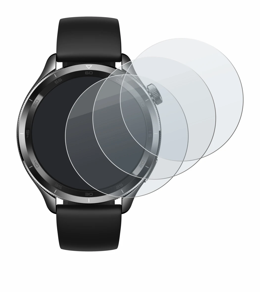Abbildung des Geräts Xiaomi Watch S4 (47 mm) mit einer Vielzahl des Displayschutzes.
