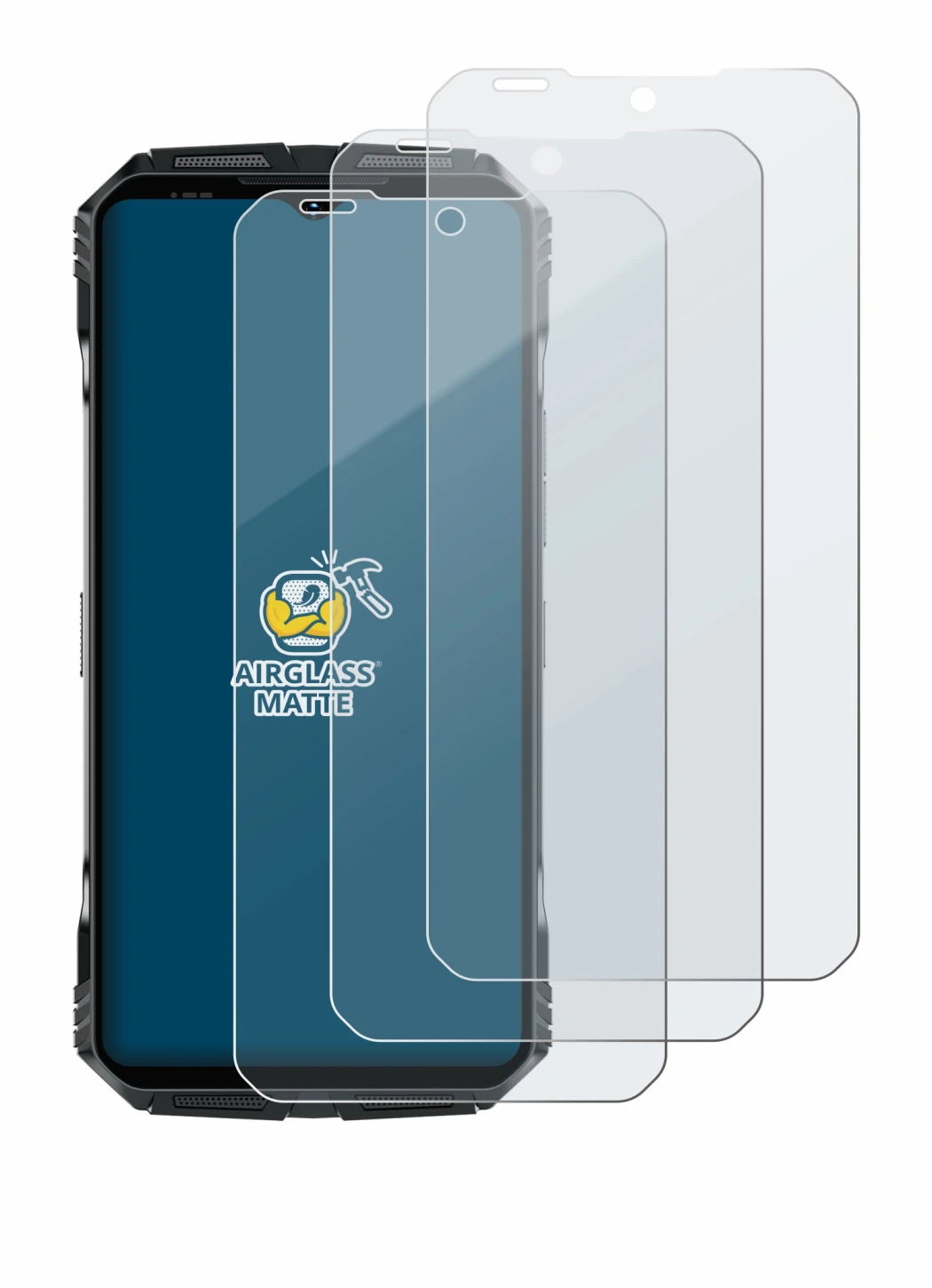 Abbildung des Geräts Doogee S118 Pro mit einer Vielzahl des Displayschutzes.