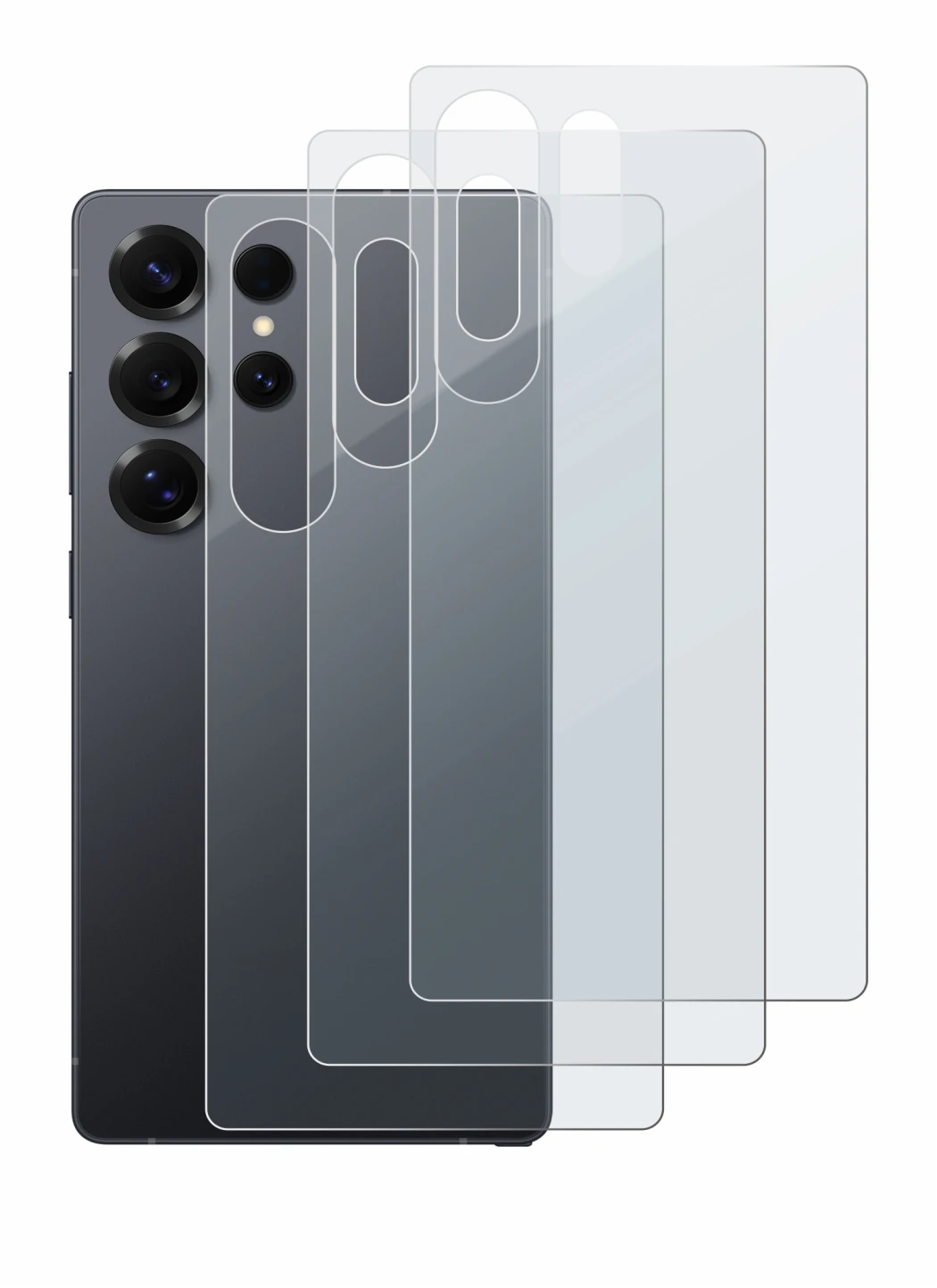 Abbildung des Geräts Samsung Galaxy S25 Ultra Enterprise Edition (Rückseite) mit einer Vielzahl des Displayschutzes.