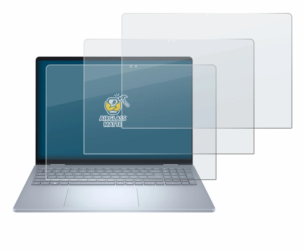 Abbildung des Geräts Dell 16 Plus-2-in-1 mit einer Vielzahl des Displayschutzes.