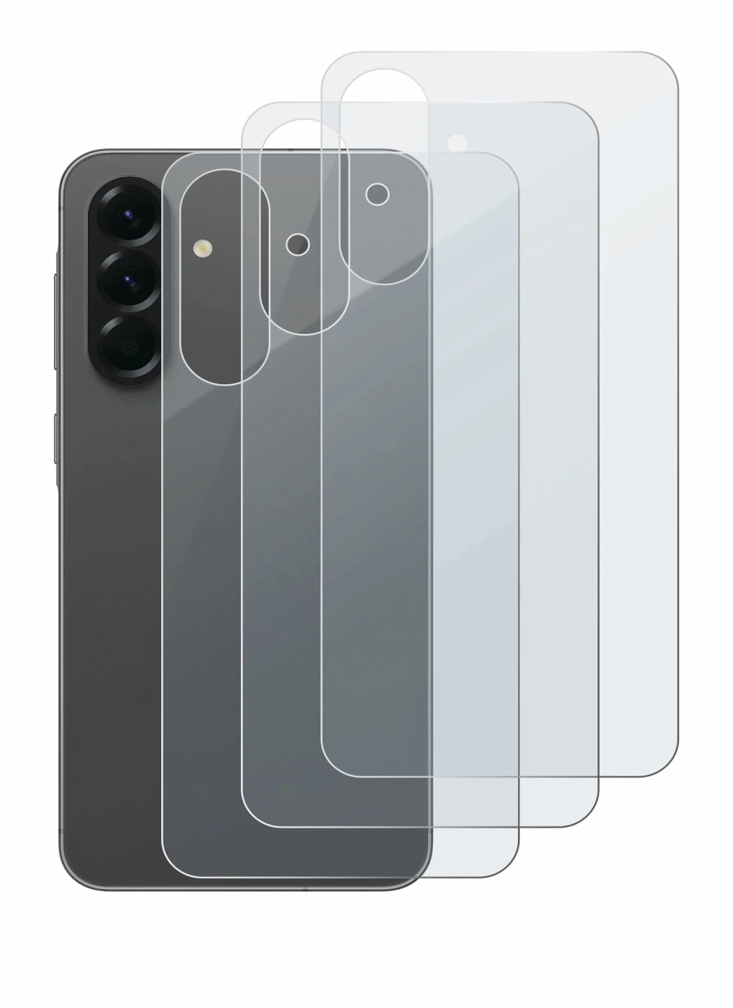 Abbildung des Geräts Samsung Galaxy A56 5G (Rückseite) mit einer Vielzahl des Displayschutzes.