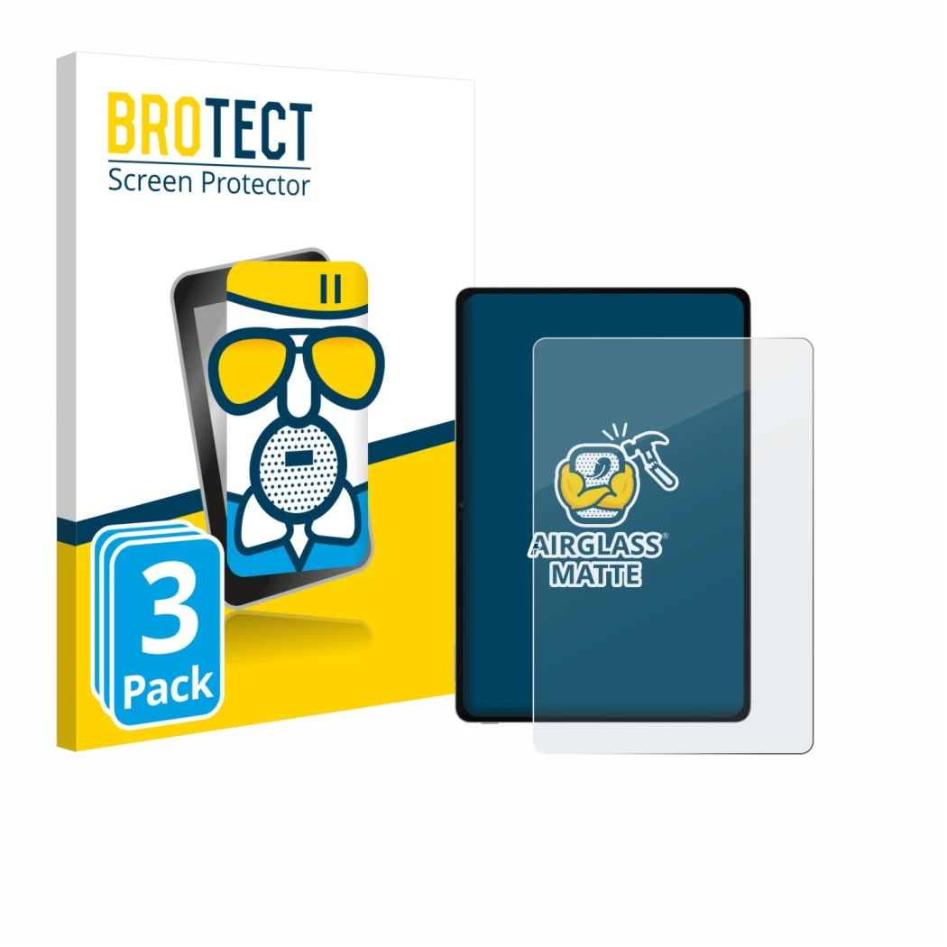 Vorderseite einer Produktverpackung mit dem Markenlogo BROTECT. Daneben ist das Gerät Honor Pad V9 mit dem zugehörigen Display