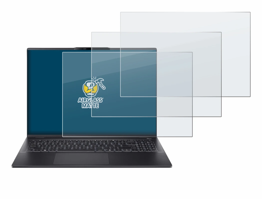 Abbildung des Geräts Acer Swift 16 AI mit einer Vielzahl des Displayschutzes.