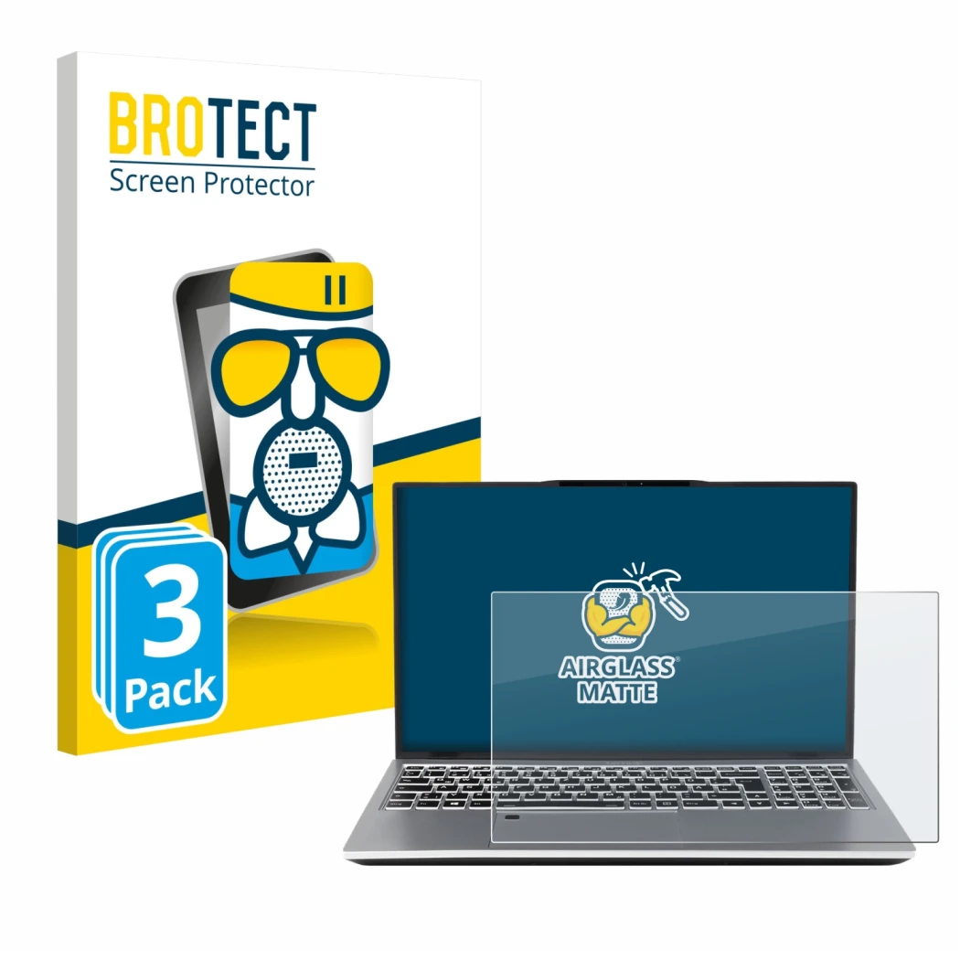 Vorderseite einer Produktverpackung mit dem Markenlogo BROTECT. Daneben ist das Gerät terra Mobile 1551R i7 1355U W11P mit dem