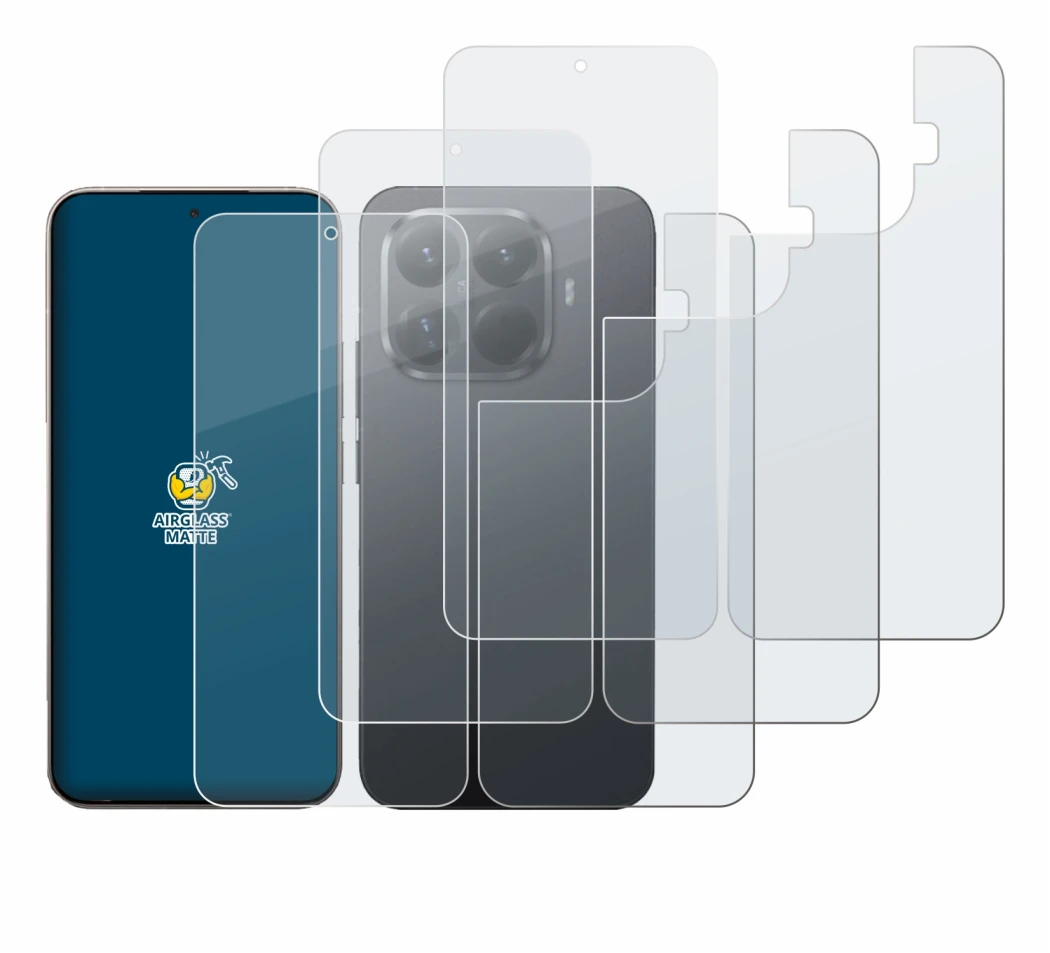 Abbildung des Geräts Xiaomi 15T Pro (Display+Rückseite) mit einer Vielzahl des Displayschutzes.