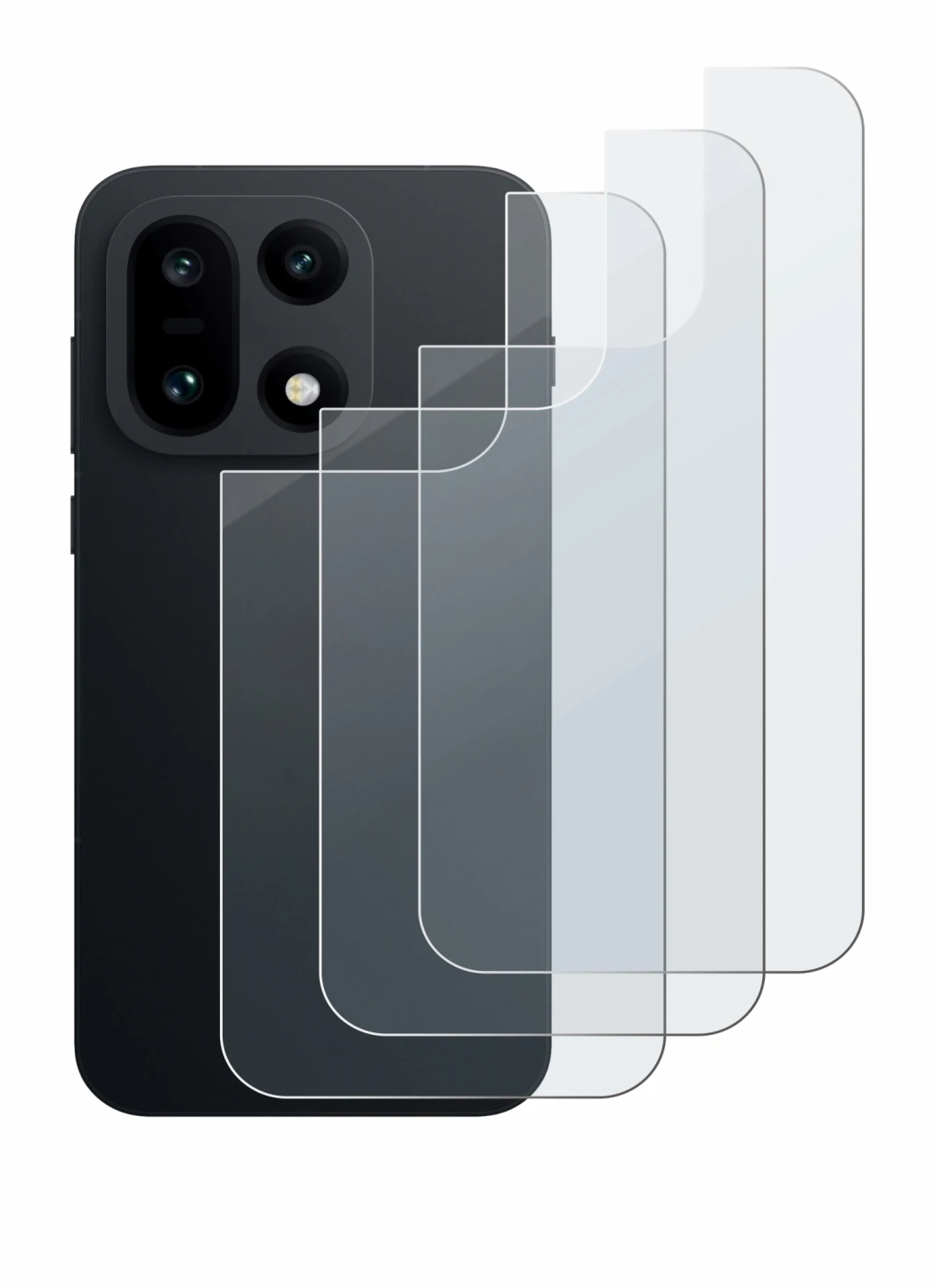Abbildung des Geräts OnePlus 15 (Rückseite) mit einer Vielzahl des Displayschutzes.
